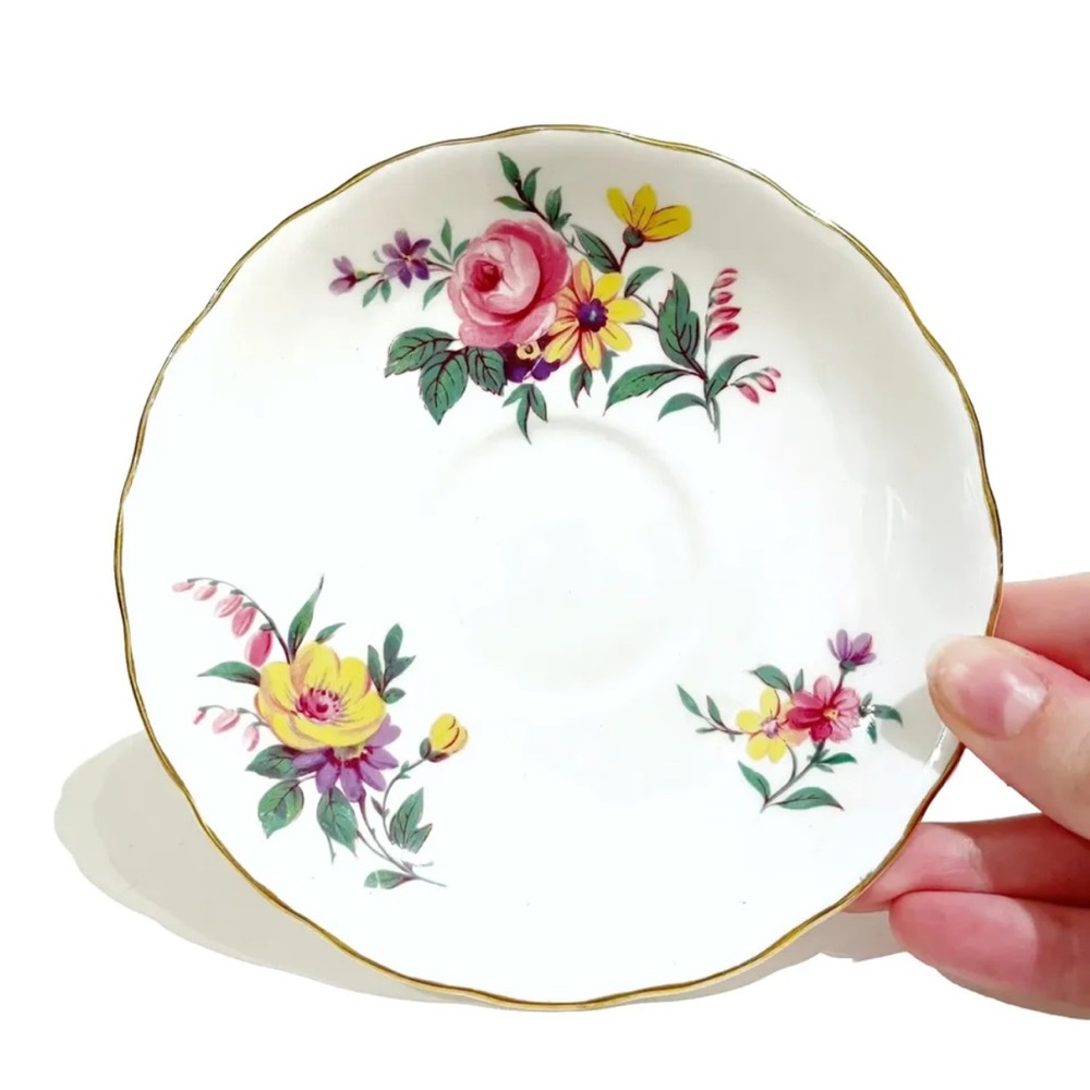 Vintage Crown Essex Floral Bone China Tea Cup Saucer Made in England Pink Rose